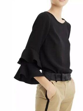 J.Crew eri + ali Lana Tiered Bell Sleeve Crepe Top in Black, SZ L